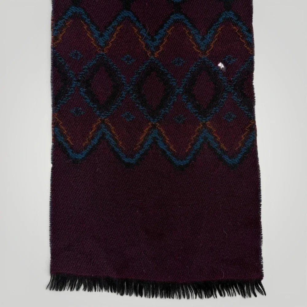 Vintage Patagonia Wool Scarf Purple Geometric Fringe Made In France
